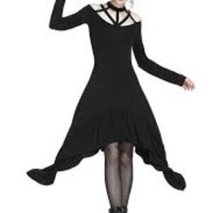 Dark In Love Punk Strap Neckline Waterfall Hem Dress Goth Size M